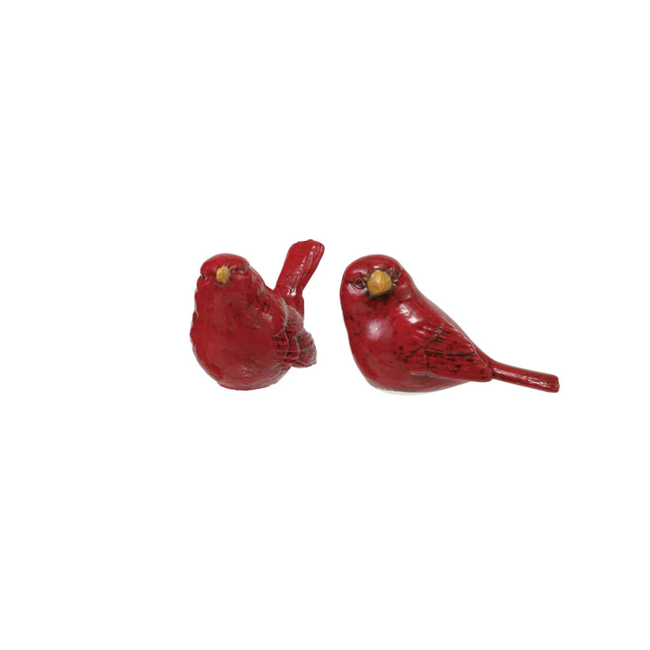 Creative Co-op hand-painted ceramic bird figurine in cheerful red and yellow