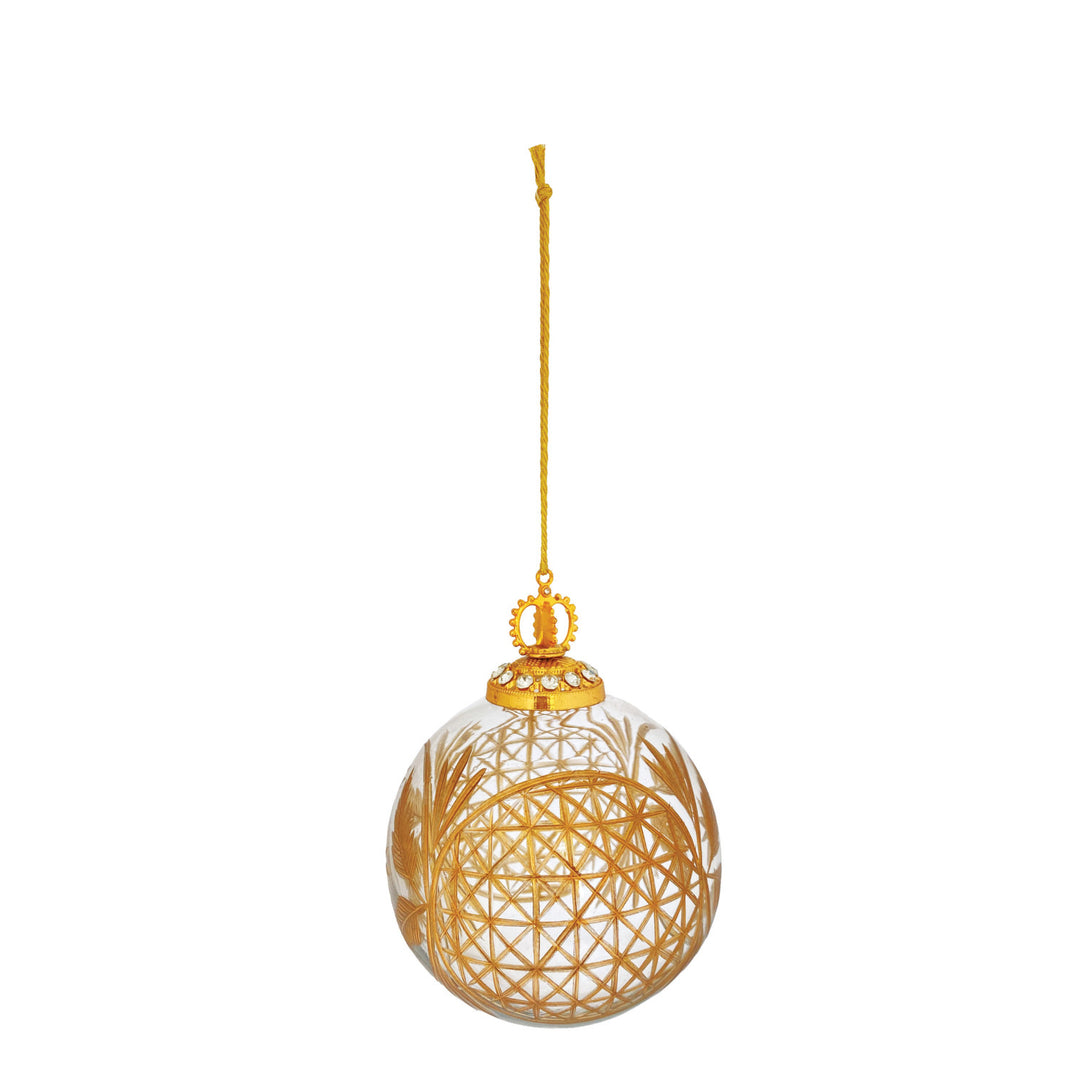 Creative Coop Hand-Blown Etched Glass Ball Ornament Gold | Bella Gifts from the Heart