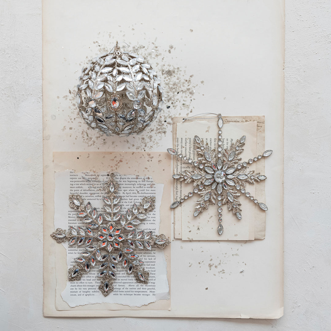 Creative Coop Metal Snowflake Ornament Acrylic Jewels Glitter, Lifestyle Shot | Bella Gifts from the Heart