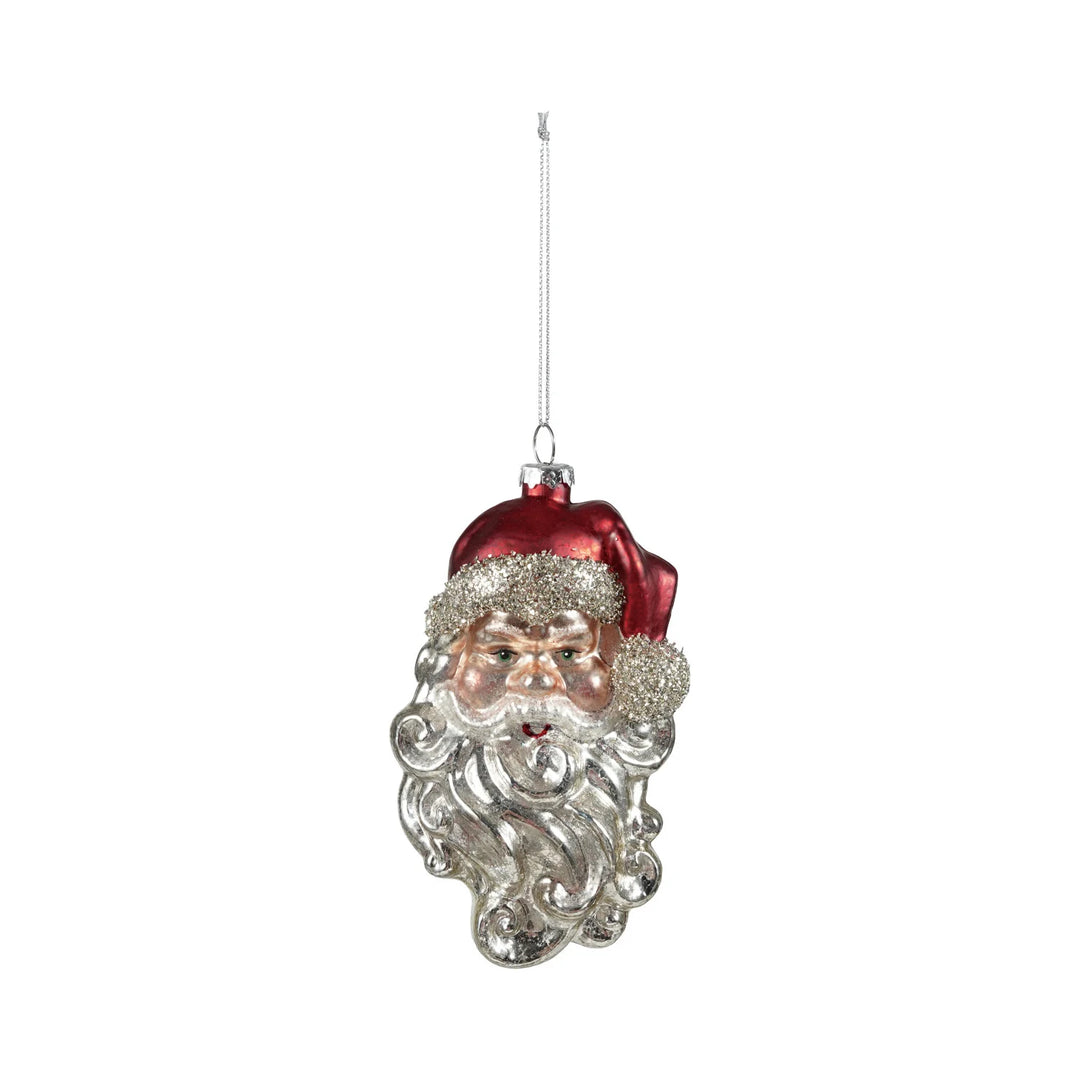  Creative Co-op hand-painted mercury glass ornament shaped like a Santa head, with antiqued shimmer